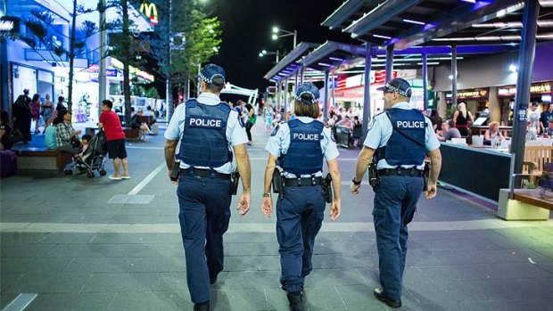 Police walk the beat in Surfers Paradise.