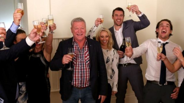 Scott Cam and contestants celebrate their big profits as part of the Channel Nine show <i>The Block Triple Threat</i>.