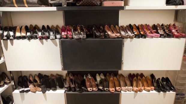 Rows of high-end shoes found at Mae Ja Kim's apartment.