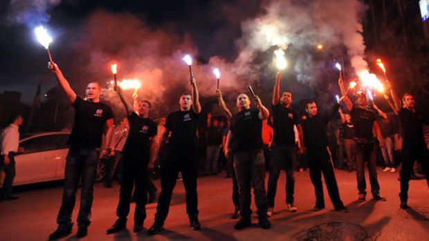 Supporters of Greece's extreme far-right party, Golden Dawn, in Thessaloniki last weekend.