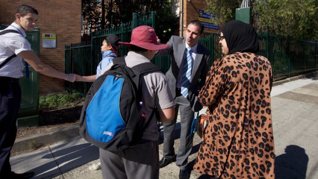 Meet and greet ... Dib waits at the school gates every morning and welcomes each boy by name.