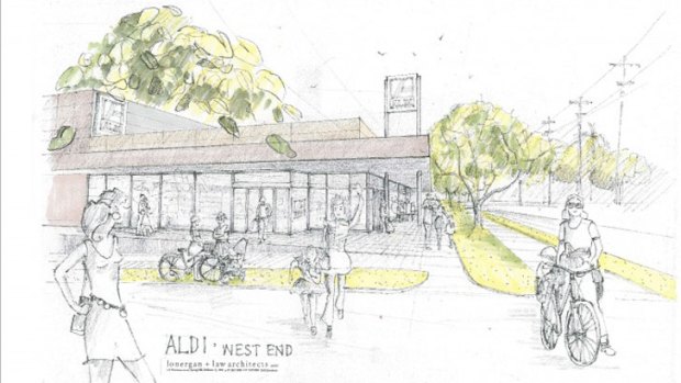 An artist's sketch of the proposed Aldi store in West End.