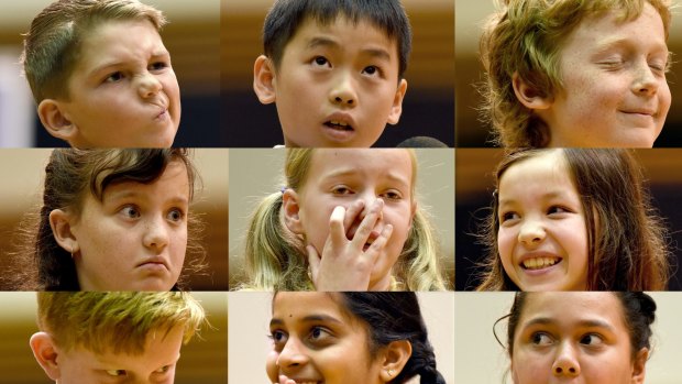Faces of concentration: contestants at the Premier's Spelling Bee on Wednesday. 