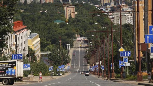 Barren streets: Evidence suggests as much as 30 to 40 per cent of Donetsk's population of 1 million has fled.