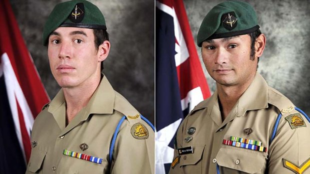 Private Nathanael Galagher, left, and Lance Corporal Mervyn McDonald, two of the  five Australian soldiers killed in Afghanistan last week.