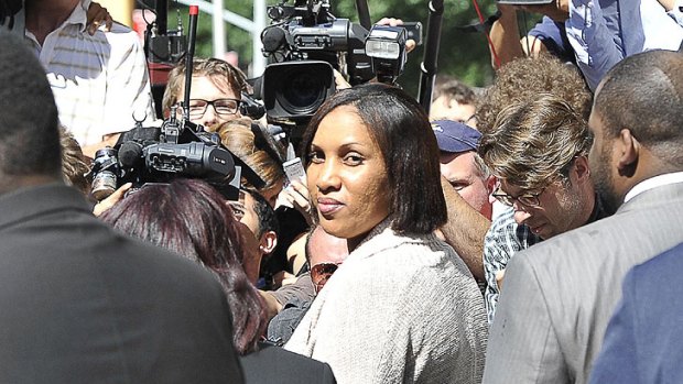 Accuser...Nafissatou Diallo leaves court after a meeting with prosecutors yesterday.