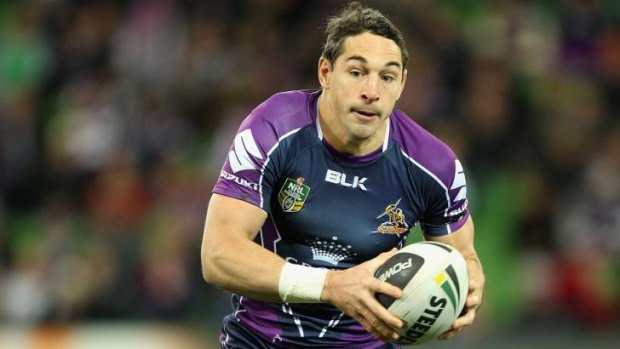 Billy Slater runs with the ball on Saturday.