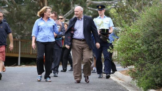 Governor-General Sir Peter Cosgrove in Wandong meeting volunteers of Blaze Aid, a community charity fixing fences after the Black Saturday fires.