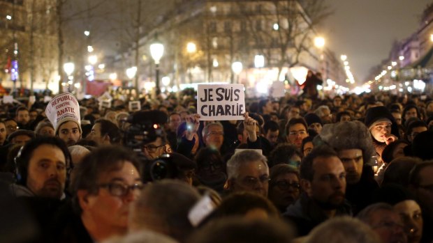 Determination: About 10,000 people joined the demonstration in Paris' Republique square.