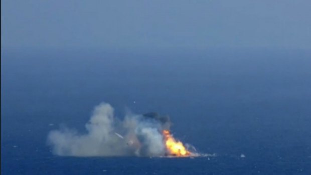 The SpaceX rocket crashing on April 14 after failing to land on an ocean platform. The rocket had delivered supplies to the International Space Station. The booster rocket apparently landed too hard and tipped over in the Atlantic east of Jacksonville, Florida. 