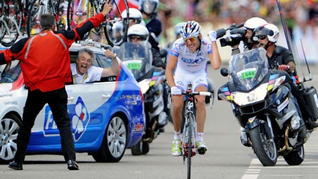 The youngest rider in the field, Thibaut Pinot of France, wins stage eight.