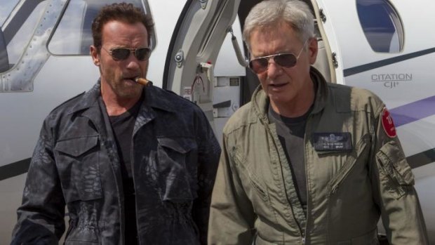 He said he'd be back: Arnold Schwarzenegger and Harrison Ford in <i>Expendables 3</i>.