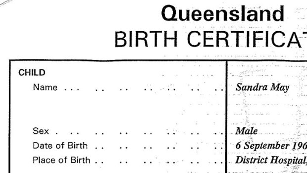 The section of the birth certificate listing Sandra Doyle as male.