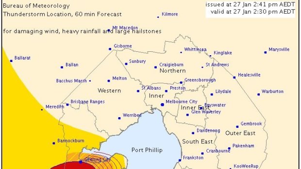 Severe thunderstorm warning issued for Geelong.