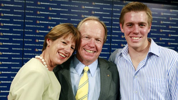 Honoured...Peter Beattie with his wife Heather and son Matthew.