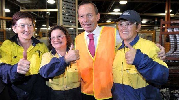 Opposition Leader Tony Abbott at the Ford factory in Geelong in 2011. While highlighting the carbon tax, he admitted there were 'a whole range of factors' behind the decision to close the plant.
