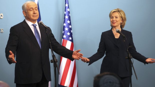 Hard day of diplomacy  ... Benjamin Netanyahu and Hillary Clinton during a news conference in Jerusalem on Saturday.