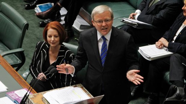 Prime Minister Julia Gillard and Foreign Minister Kevin Rudd during Question Time.
