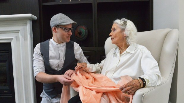 Fashion collector Tom McEvoy meets with 97 year old former fashion designer Elvie Pelman. Elvie's label was Elvie Hill.10th November 2015. The Age Fairfaxmedia News Picture by JOE ARMAO