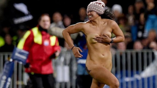Rosa Kupa invades McLean Park during Saturday night's Test between New Zealand and Argentina