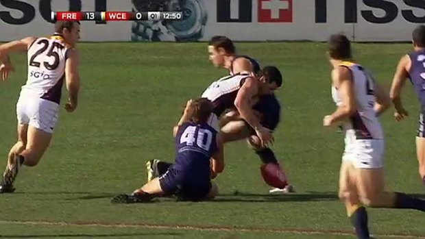 Luke McPharlin makes front-on contact with Jack Darling.
