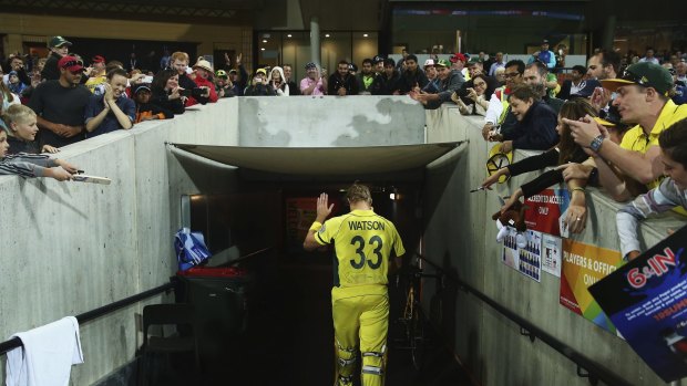 Thank you: Shane Watson leaves the field after Friday's victory.