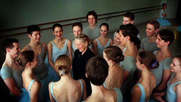 Always admired: Dame Maggie Scott with students of the Australian Ballet School in 1999.