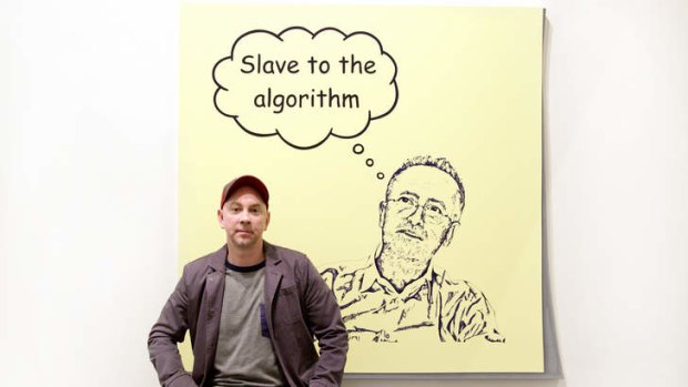Second-chance salon: Michael Lindeman with his portrait of Andrew Denton.