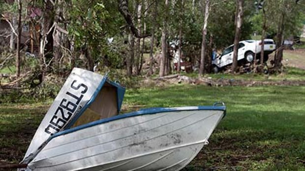 It once floated, but the terrifying flash flood in Murphy's Creek in the Lockyer Valley made cars and boats moveable trash.