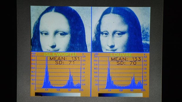 Scientific tests made on Isleworth Mona Lisa (left) and the da Vinci masterpiece (right).
