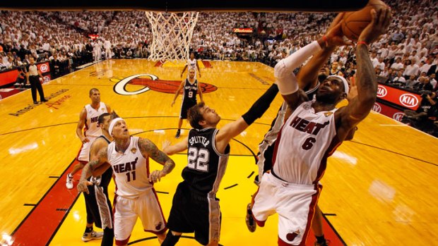 Miami's LeBron James heads for the rim during game 6 of the NBA finals against San Antonio.