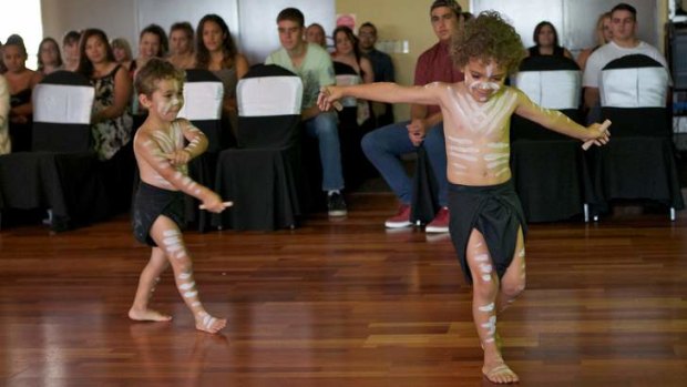 Stepping up: Young Koori dancers were part of the ceremony organised by the Victorian Aboriginal Education Association.