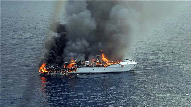 Flames tear through the 41-metre super yacht, Seafaris.