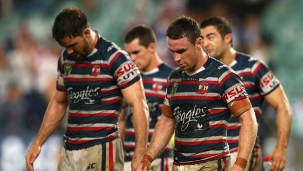 Bad move: A dejected Aidan Guerra and James Maloney after Friday's loss to the Bulldogs.