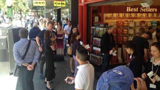 Crowds queued outside the Hay Street store in November for a book signing by author Matthew Reilly