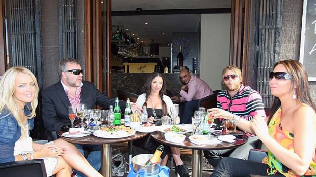 How things have changed ... Jackie O, Kyle Sandilands, Tamara Jaber, Brian McFadden and Tania Zaetta enjoying lunch in Woolloomooloo in 2009. Now tales of broken hearts and embarrassment plague this circle of A-list luminaries.