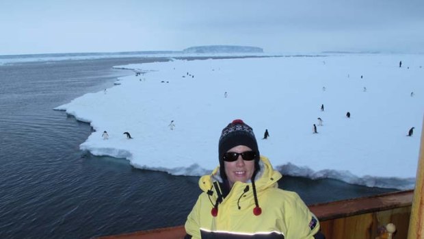 Inspired &#8230; artist Wendy Sharpe aboard the Aurora Australis as it stands off the Antarctic ice.