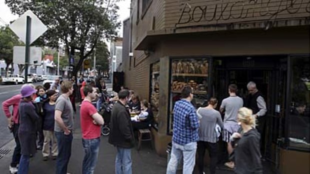 People wait patiently at Bourke Street Bakery in Surry Hills