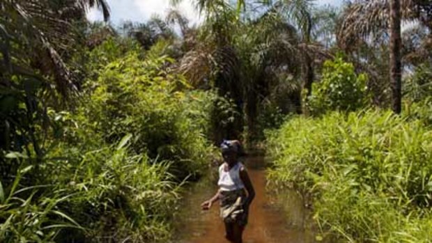 Hannah Baage in the oil-polluted Gio Creek in Kegbara Dere, Nigeria.