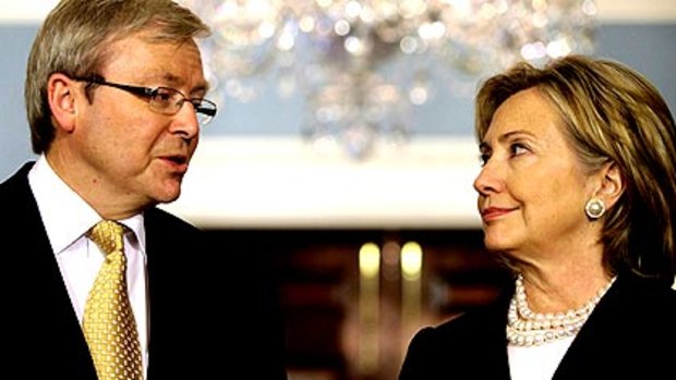 Kevin Rudd with Hillary Clinton in Washington this week.