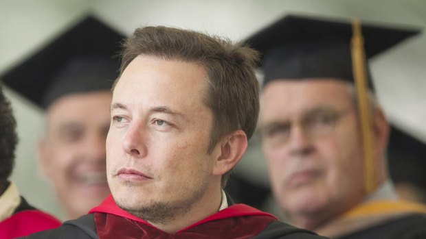 'Imagination is the limit' ... SpaceX CEO and Chief Designer Elon Musk pauses during his commencement speech for Caltech graduates.