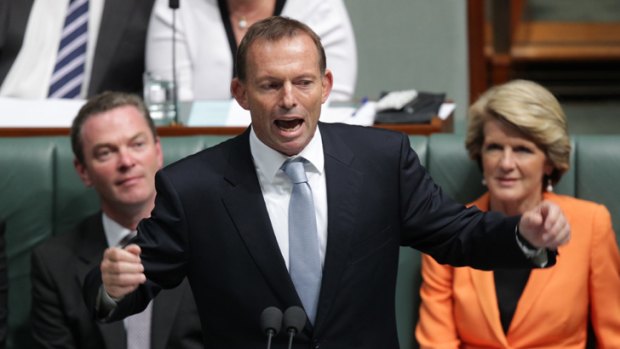 On the attack ... Tony Abbott in full flight yesterday.