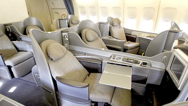 The new first class cabin on a United Airlines 747 plane. US airlines are spending nearly $US2 billion to upgrade long-neglected lounges and aircraft.