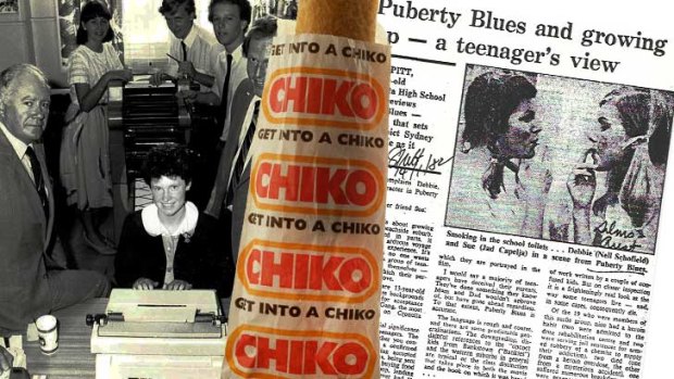 Chiko chic ... Helen Pitt, left at the typewriter, poses before filing her original story in 1981, when Chiko roll consumption had started its fall from 40 million a year to around 17 million last year.