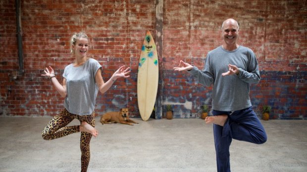 Striking a pose: Steve Ross, former guitarist and founder of hip-hop yoga, with Sammy Veall.