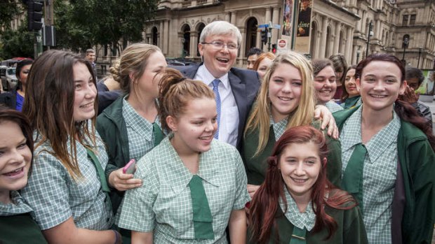 Prime Minister Kevin Rudd in Brisbane during a walk through the Queen Street Mall last week.