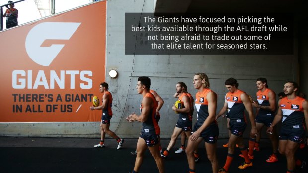 Quick learners: The Giants take the field at Spotless Stadium.