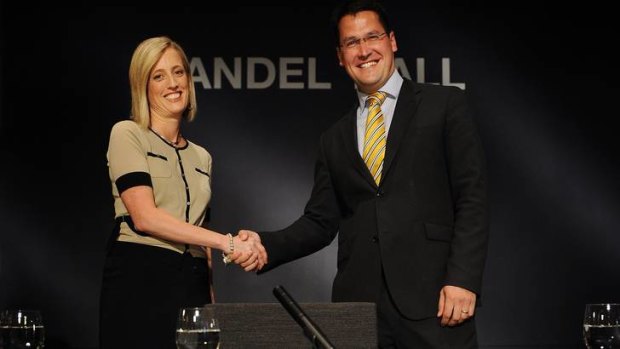 Leaders Debate at the Gandel Hall in the NGA, Chief Minister Katy Gallagher and opposition leader Zed Seselja.