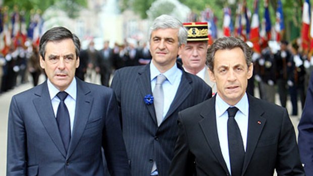 French PM Francois Fillon (left), Defence Minister Herve Morin and President Nicolas Sarkozy.