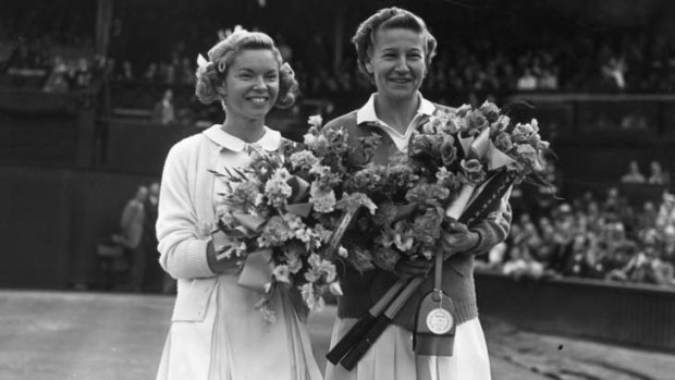 Best in the world: Beverly Baker Fleitz, left, and Louise Brough before the women's singles final at the Wimbledon Lawn Tennis Championships, which Brough won on July 2, 1955.